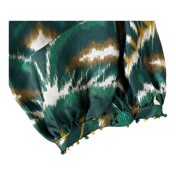 Farm Rio Pineapple Ikat Asymmetric Hem Wrap Dress Beaded Small - Picture 8 of 14